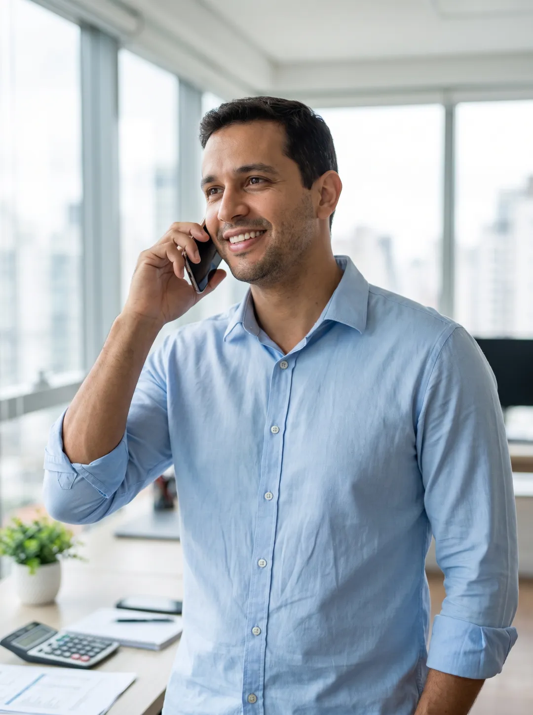 contador ao telefone convertendo leads em clientes